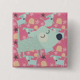 Dogs, Stars, and Flowers Pinback Button