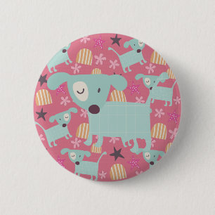Dogs, Stars, and Flowers Pinback Button