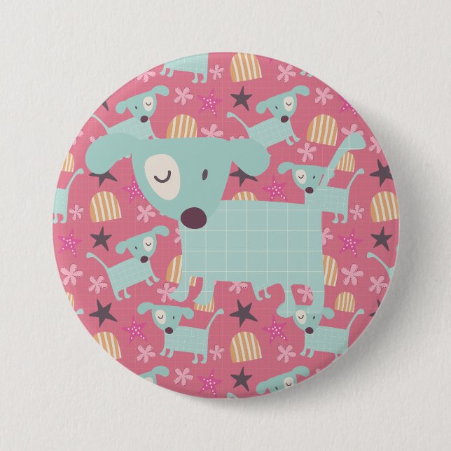 Dogs, Stars, and Flowers Pinback Button (Front)