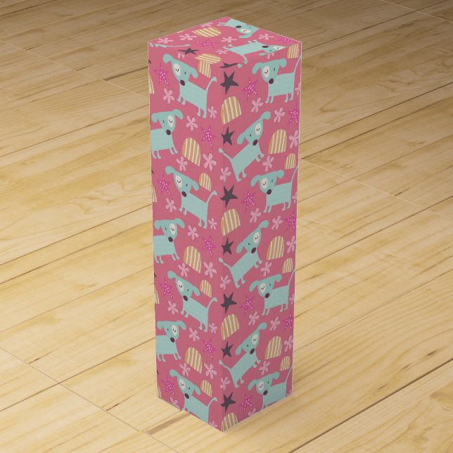 Dogs, Stars, and Flowers Wine Box (Front)