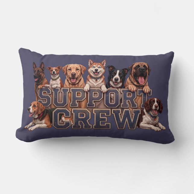 Dogs Support Crew Multi Breed Owner Blue Dog Lover Lumbar Pillow (Front)