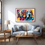 Dogs Together Pop Art Poster<br><div class="desc">Experience the joyful world of canine companionship with our Dogs Together Pop Art Poster. This vibrant artwork seamlessly merges the spirited spirit of pop art with the charm of dogs, celebrating the love, loyalty, and happiness our furry friends bring. The bold colors and playful design create a visually striking masterpiece...</div>