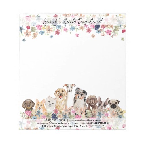 Dogs types sitting flowers notepad