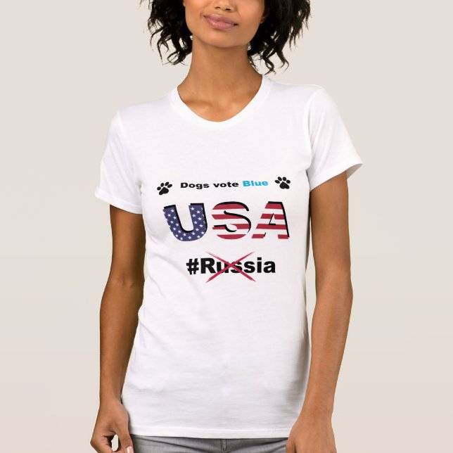 Dogs Vote Blue USA, not Russia, Liberal Resistance T-Shirt (Front)