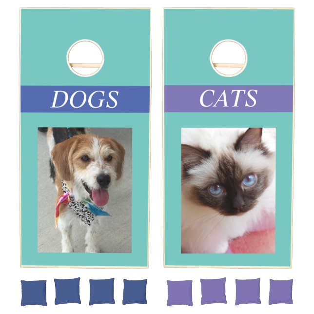 Dogs Vs Cats, Your Pet Photos and DIY Message Cornhole Set (Set)