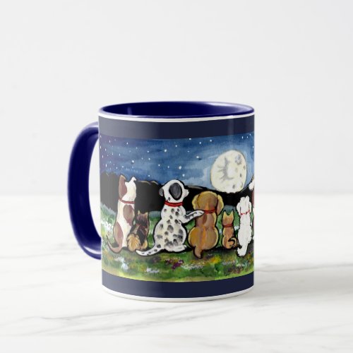 Dogs Watching Moon Dark Blue Designer Mug