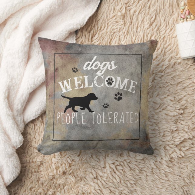 dogs welcome people tolerated  distressed style throw pillow (Blanket)