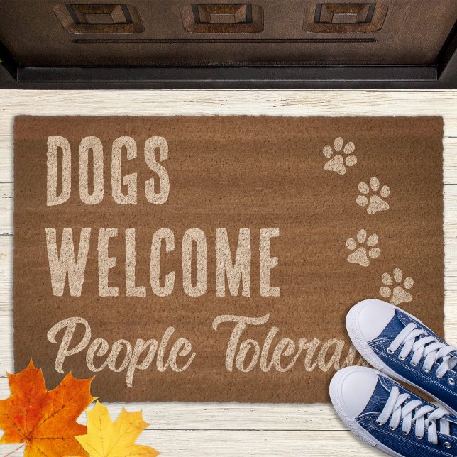 Dogs Welcome People Tolerated Rustic Funny Dog  Fiber Doormat (Creator Uploaded)