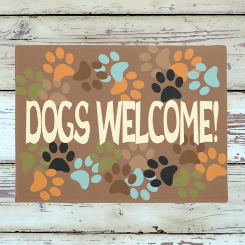 Dogs Welcome with Pawprint Design Doormat