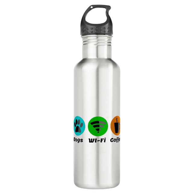 Dogs Wi-Fi And Coffee Stainless Steel Water Bottle (Front)