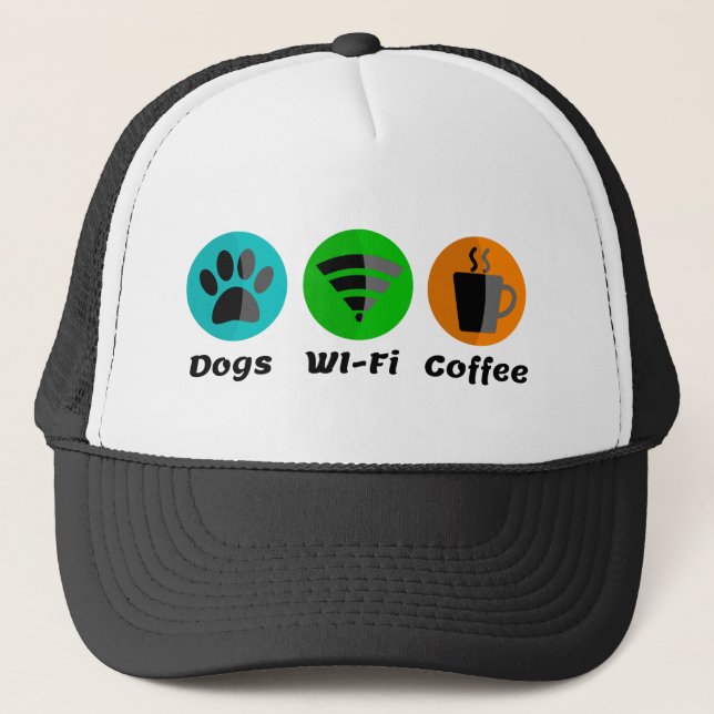 Dogs Wi-Fi And Coffee Trucker Hat (Front)