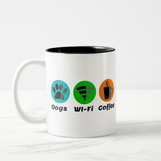 Dogs Wi-Fi And Coffee Two-Tone Coffee Mug (Left)