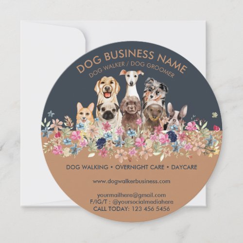 Dogs with flowers circle invitation