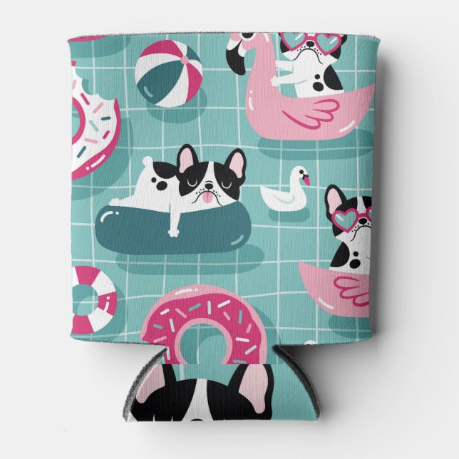 Dogs with pool floats, vintage pattern. can cooler (Front)