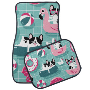 Dogs with pool floats, vintage pattern. car floor mat