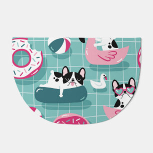 Dogs with pool floats, vintage pattern. doormat