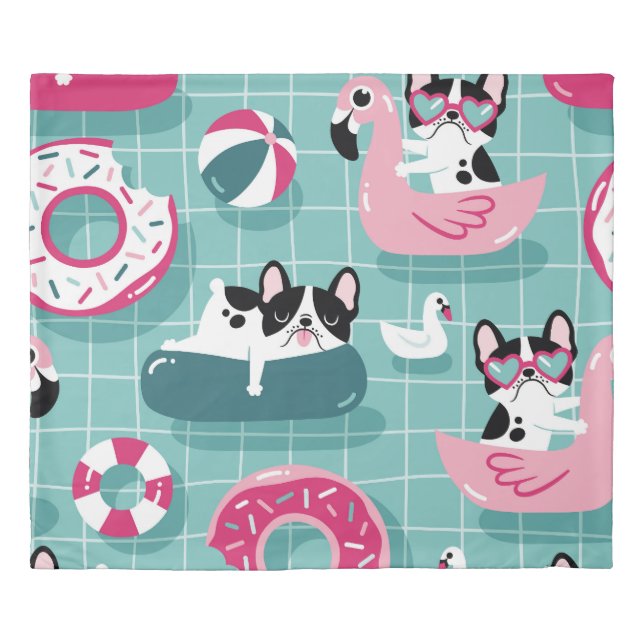 Dogs with pool floats, vintage pattern. duvet cover (Front)