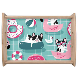Dogs with pool floats, vintage pattern. serving tray