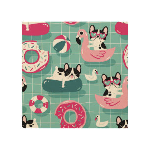 Dogs with pool floats, vintage pattern. wood wall art