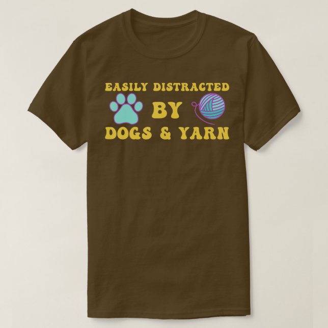 Dogs & Yarn Funny Knitting  T-Shirt (Design Front)