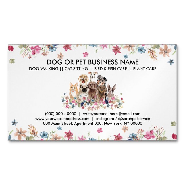 Dogsitter or pet boutique business card magnet (Front)