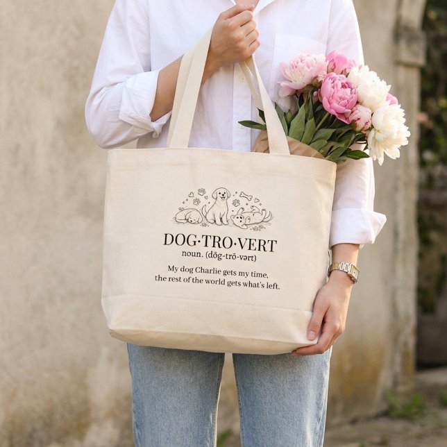 Dogtrovert Cute Funny Text Dog Introverts Tote Bag (Creator Uploaded)