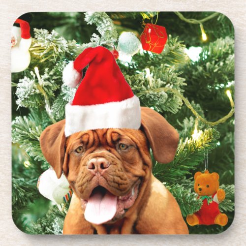 Dogue de Bordeaux Christmas Tree Snowman Gift Box Beverage Coaster