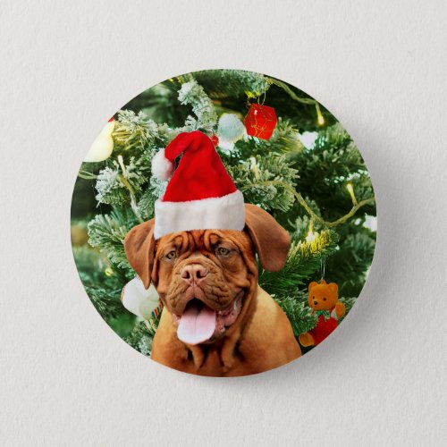 Dogue de Bordeaux Christmas Tree Snowman Gift Box Button