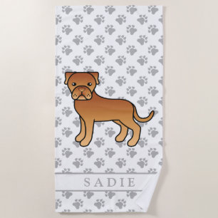 Dogue De Bordeaux Cute Cartoon Dog & Name Beach Towel