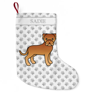 Dogue De Bordeaux Cute Cartoon Dog &amp; Name Small Christmas Stocking