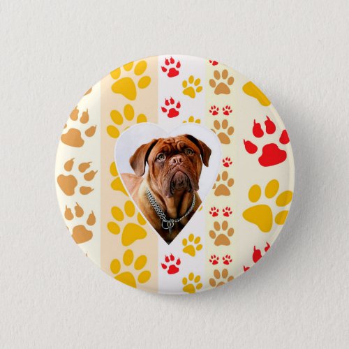 Dogue de Bordeaux Dog Heart Paws Print Button