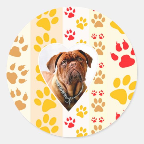 Dogue de Bordeaux Dog Heart Paws Print Classic Round Sticker