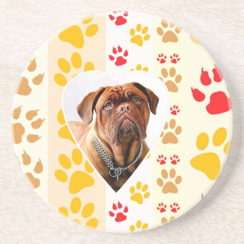 Dogue de Bordeaux Dog Heart Paws Print Drink Coaster