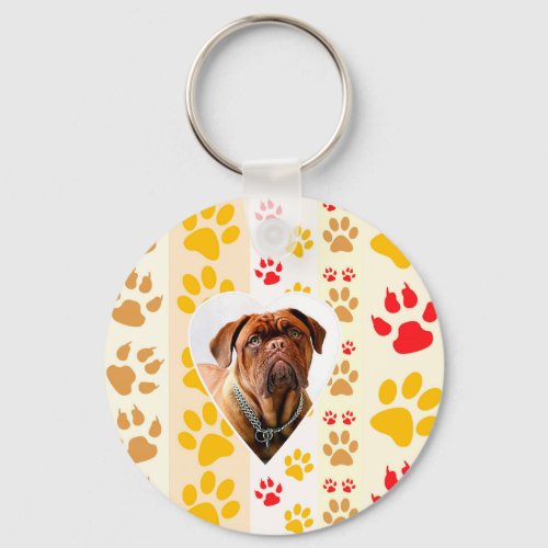 Dogue de Bordeaux Dog Heart Paws Print Keychain