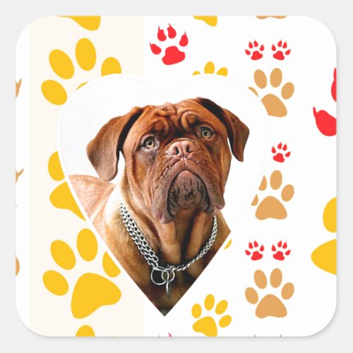 Dogue de Bordeaux Dog Heart Paws Print Square Sticker