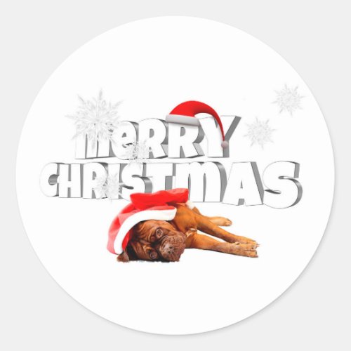 Dogue de Bordeaux dog Santa Hat Merry Christmas Classic Round Sticker