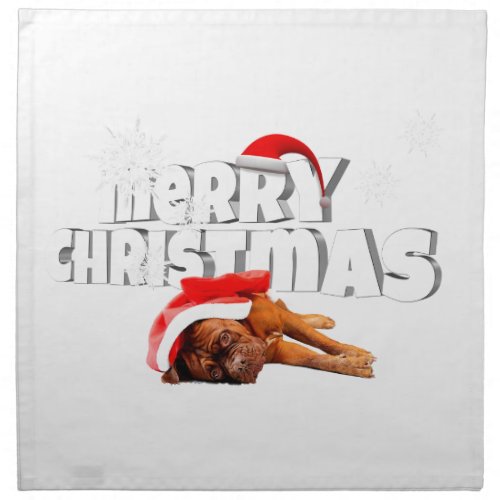 Dogue de Bordeaux dog Santa Hat Merry Christmas Cloth Napkin