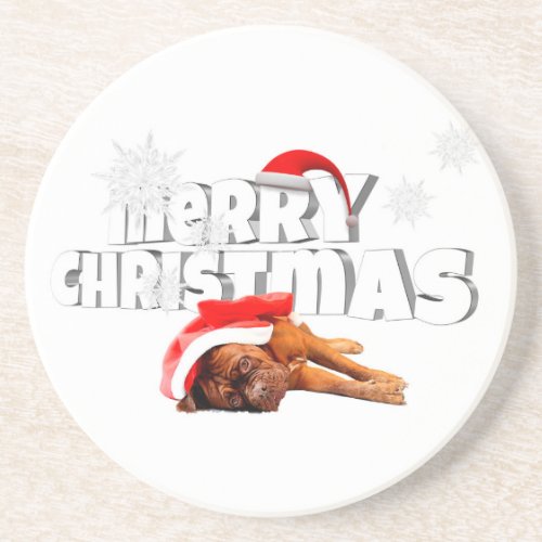 Dogue de Bordeaux dog Santa Hat Merry Christmas Coaster