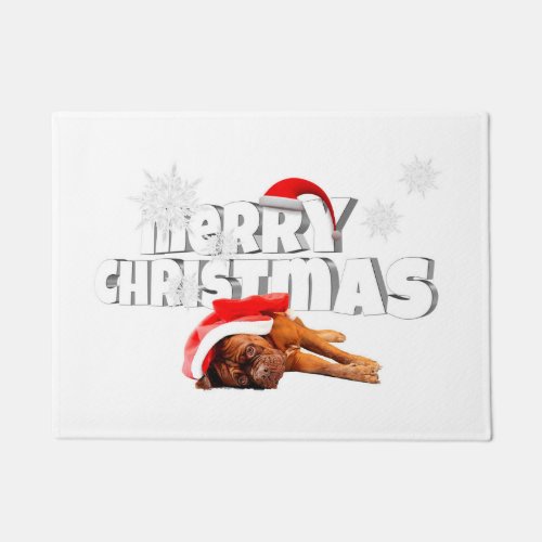 Dogue de Bordeaux dog Santa Hat Merry Christmas Doormat
