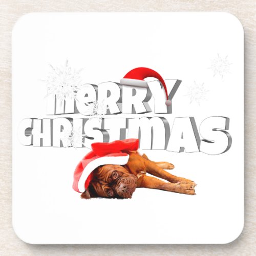 Dogue de Bordeaux dog Santa Hat Merry Christmas Drink Coaster