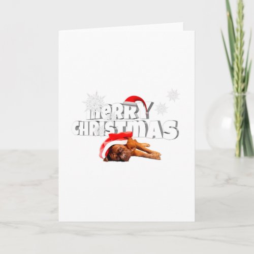 Dogue de Bordeaux dog Santa Hat Merry Christmas Holiday Card