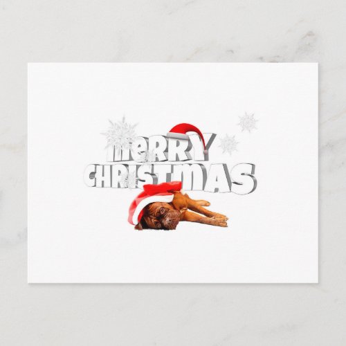 Dogue de Bordeaux dog Santa Hat Merry Christmas Holiday Postcard