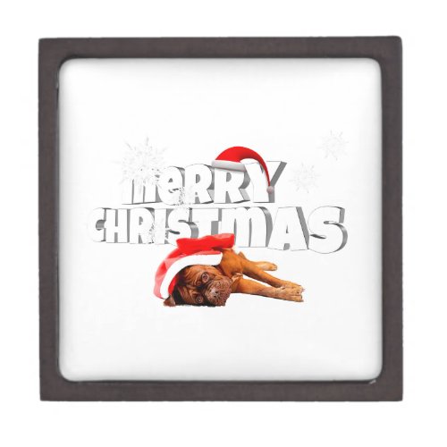 Dogue de Bordeaux dog Santa Hat Merry Christmas Keepsake Box