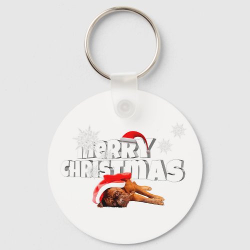 Dogue de Bordeaux dog Santa Hat Merry Christmas Keychain