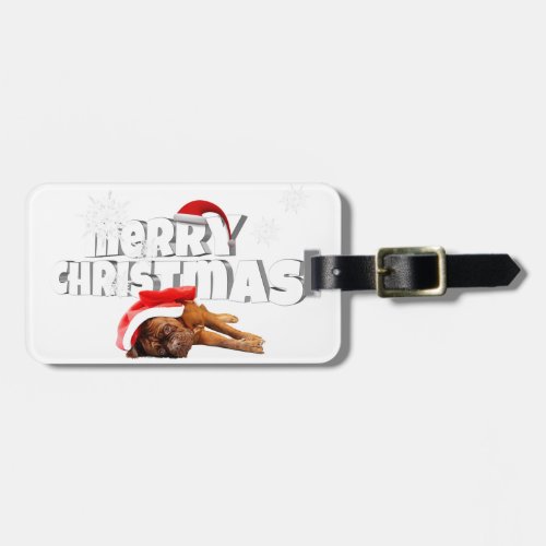 Dogue de Bordeaux dog Santa Hat Merry Christmas Luggage Tag
