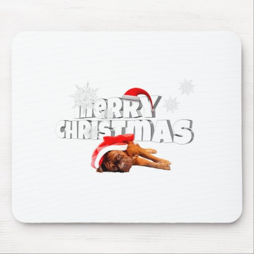 Dogue de Bordeaux dog Santa Hat Merry Christmas Mouse Pad