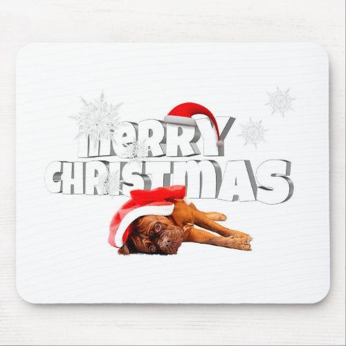Dogue de Bordeaux dog Santa Hat Merry Christmas Mouse Pad