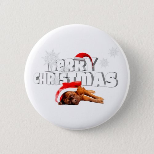 Dogue de Bordeaux dog Santa Hat Merry Christmas Pinback Button