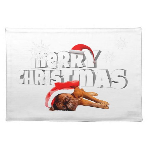 Dogue de Bordeaux dog Santa Hat Merry Christmas Placemat
