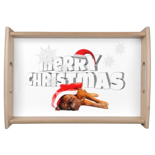 Dogue de Bordeaux dog Santa Hat Merry Christmas Serving Tray